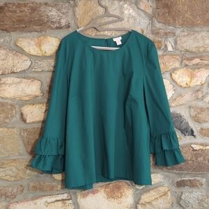 J.crew green puff sleeve blouse